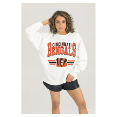 Cincinnati Bengals Gameday Couture Women's Swift Strike Premium Oversized Fleece Pullover Sweatshirt - White - NFL