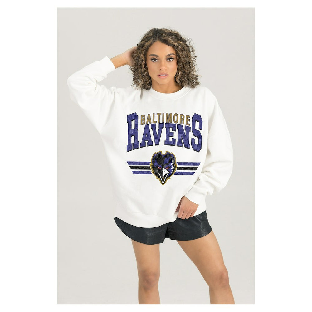 Baltimore Ravens Gameday Couture Women's Swift Strike Premium Oversized Fleece Pullover Sweatshirt - White - NFL