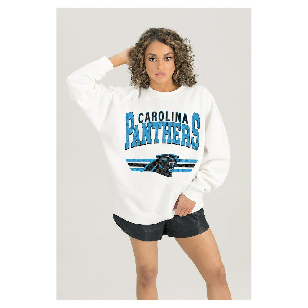 Carolina Panthers Gameday Couture Women's Swift Strike Premium Oversized Fleece Pullover Sweatshirt - White - NFL