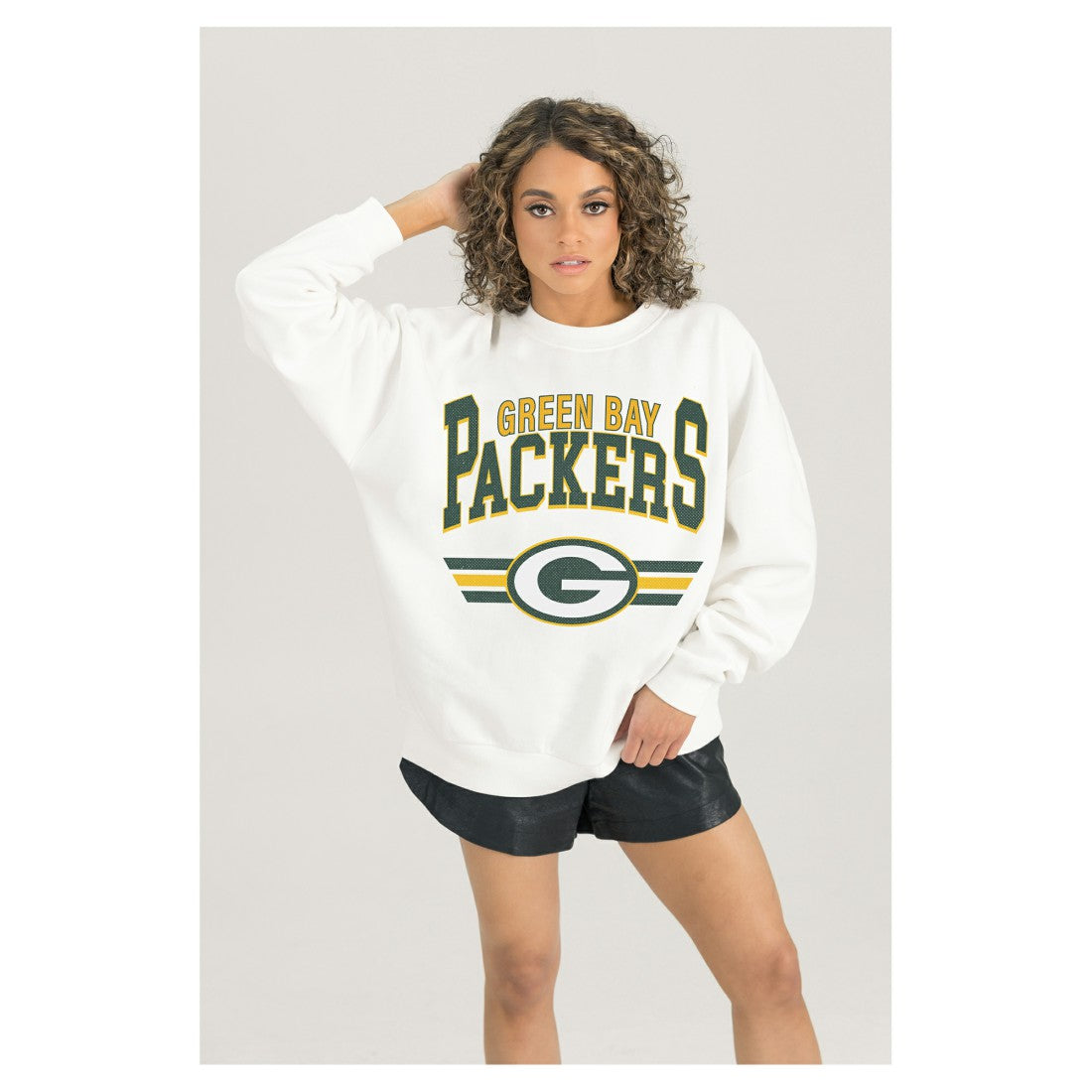 Green Bay Packers Gameday Couture Women's Swift Strike Premium Oversized Fleece Pullover Sweatshirt - White - NFL