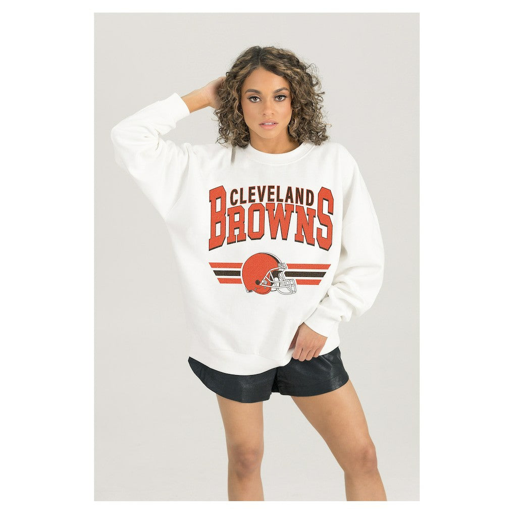 Cleveland Browns Gameday Couture Women's Swift Strike Premium Oversized Fleece Pullover Sweatshirt - White - NFL