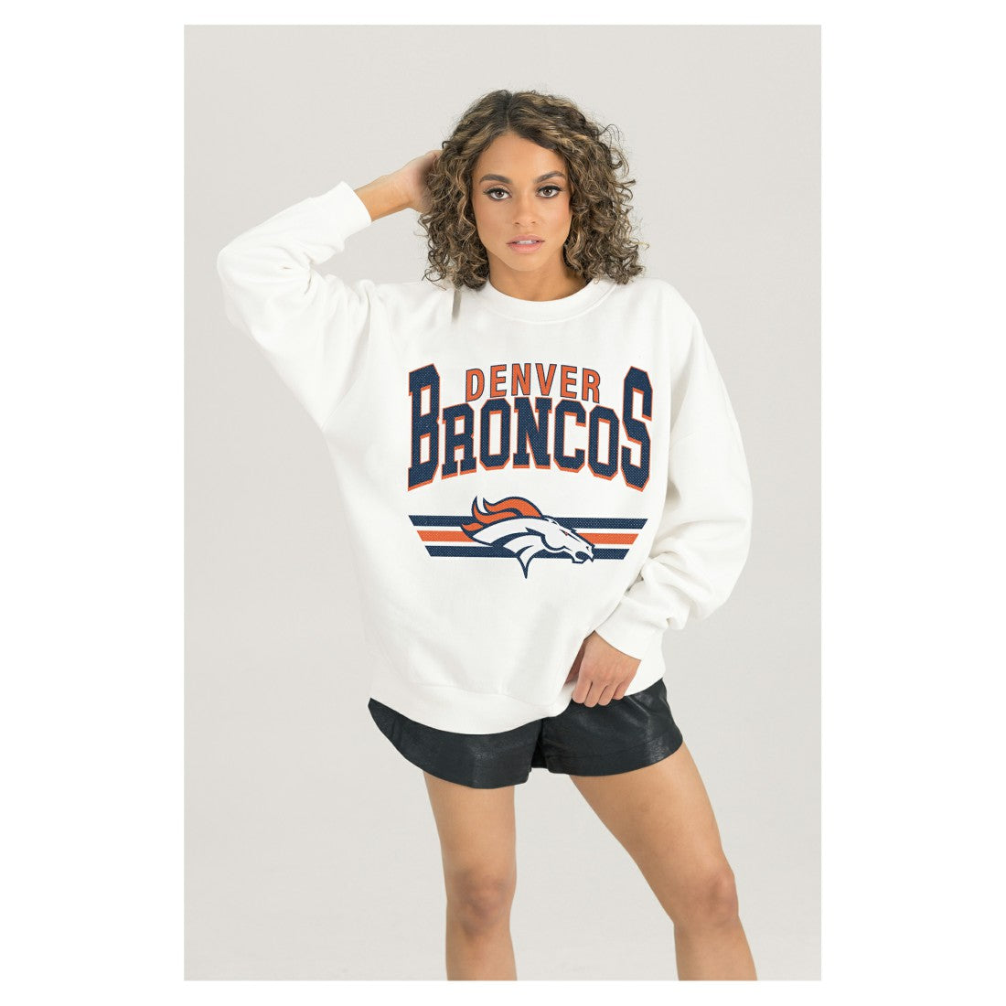 Denver Broncos Gameday Couture Women's Swift Strike Premium Oversized Fleece Pullover Sweatshirt - White - NFL
