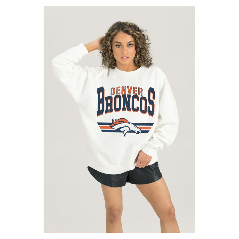 Denver Broncos Gameday Couture Women's Swift Strike Premium Oversized Fleece Pullover Sweatshirt - White - NFL