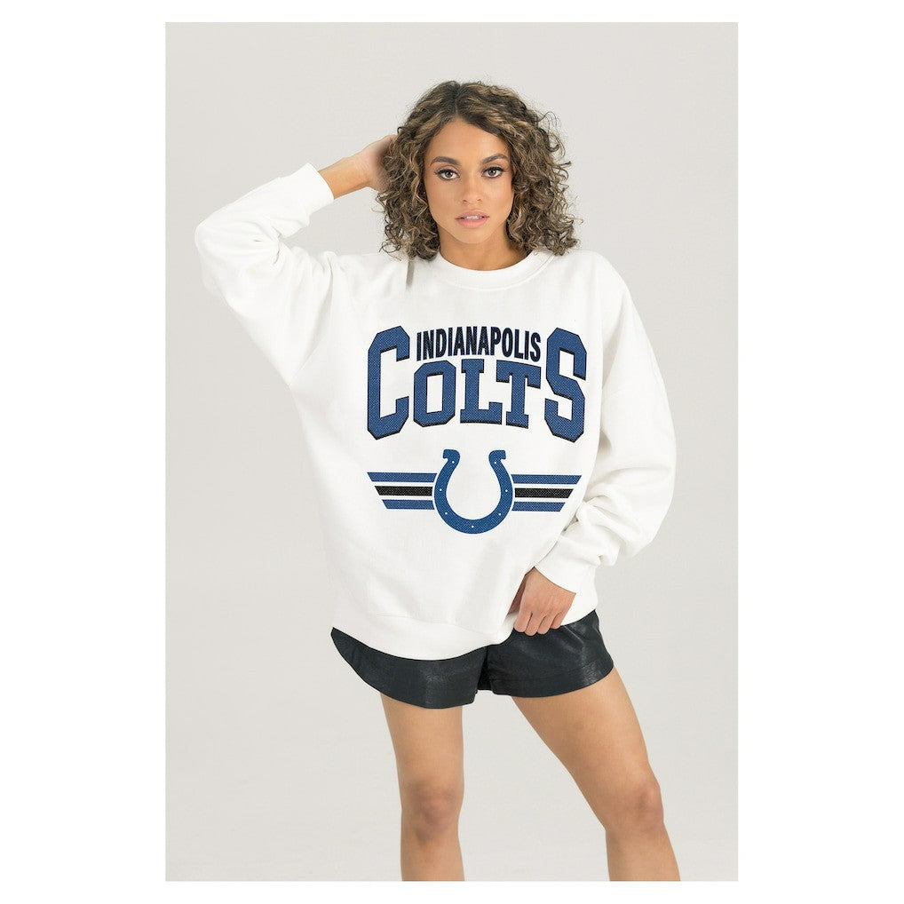 Indianapolis Colts Gameday Couture Women's Swift Strike Premium Oversized Fleece Pullover Sweatshirt - White - NFL