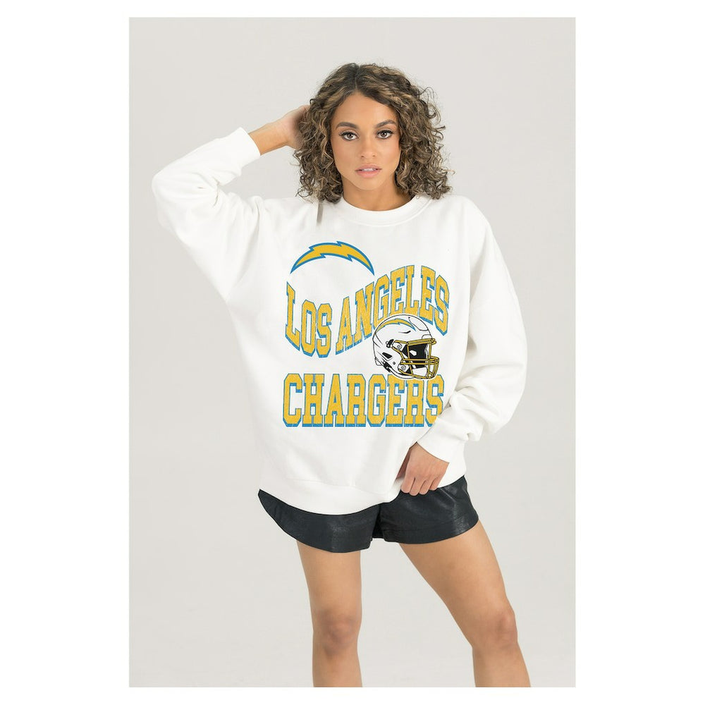 Los Angeles Chargers Gameday Couture Women's Oversized Hard Earned Premium Fleece Pullover Sweatshirt - White - NFL