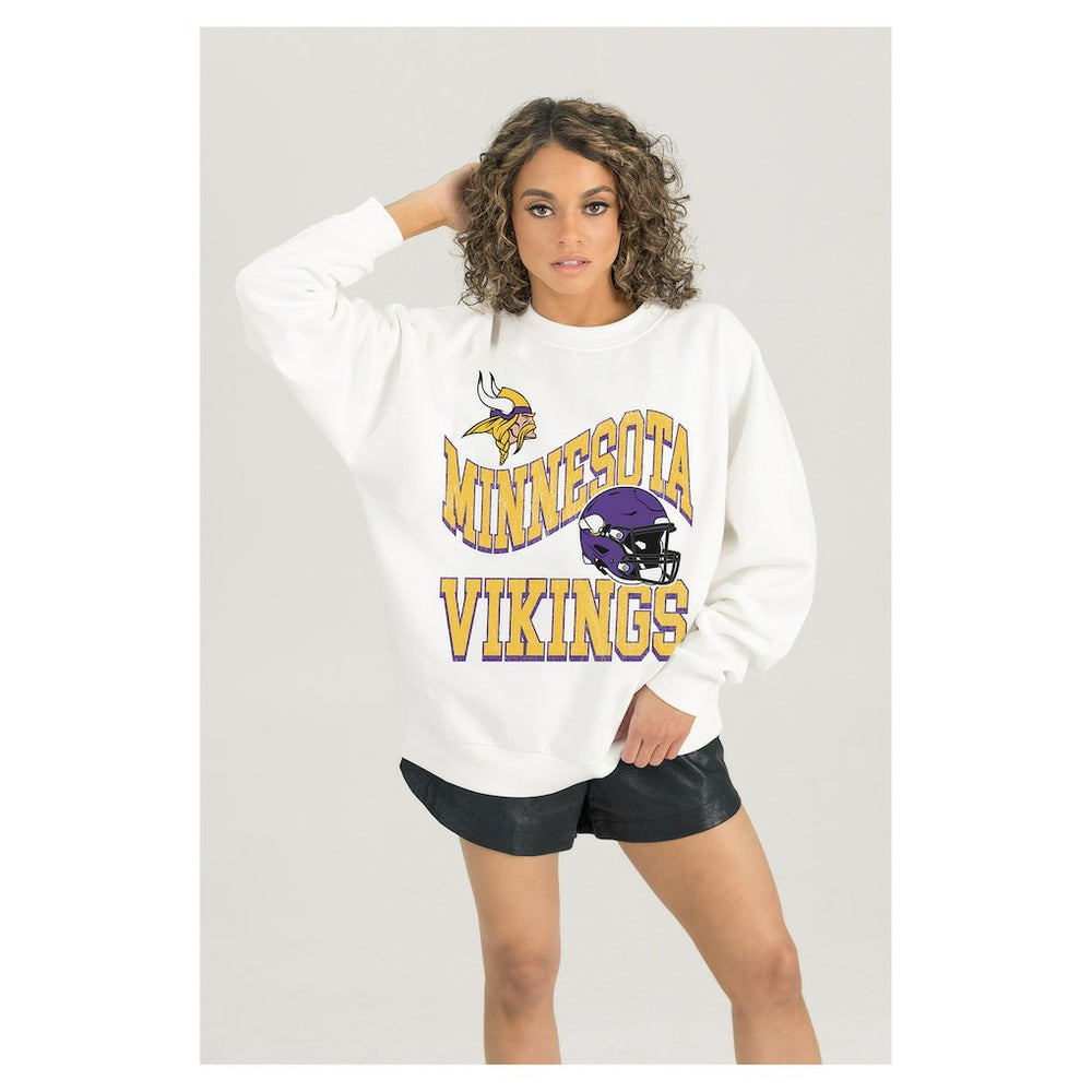 Minnesota Vikings Gameday Couture Women's Oversized Hard Earned Premium Fleece Pullover Sweatshirt - White - NFL