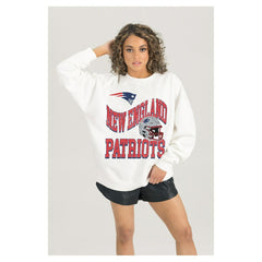 New England Patriots Gameday Couture Women's Oversized Hard Earned Premium Fleece Pullover Sweatshirt - White - NFL