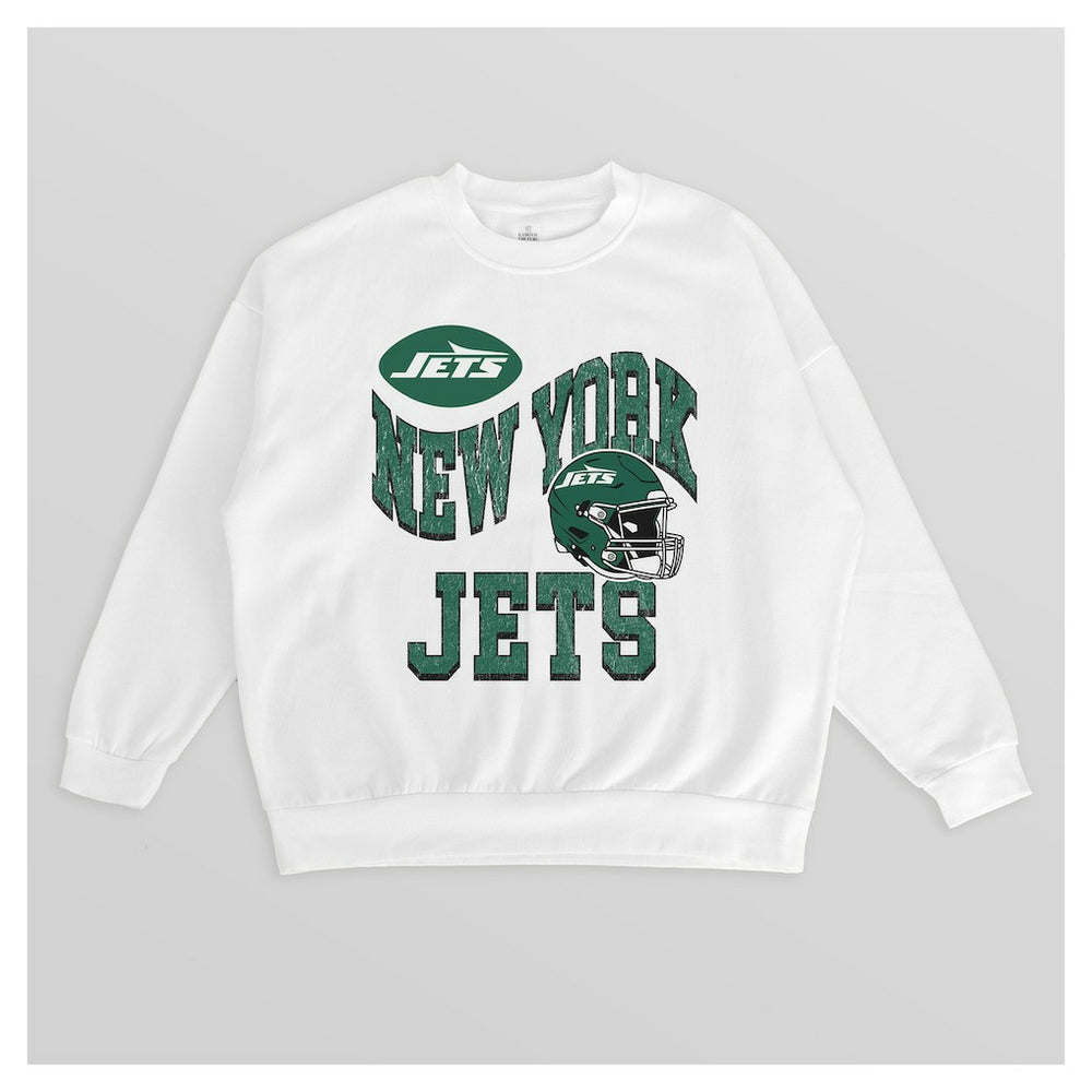 New York Jets Gameday Couture Women's Oversized Hard Earned Premium Fleece Pullover Sweatshirt - White - NFL