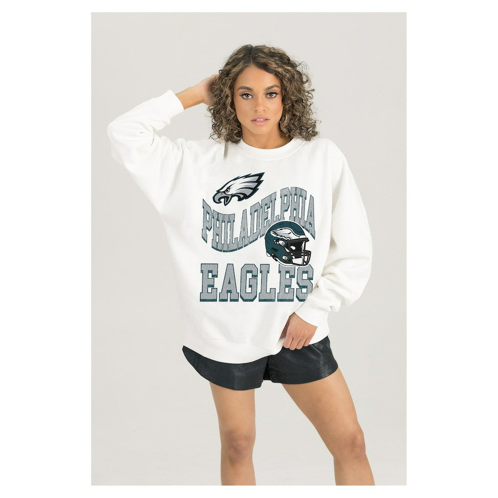 Philadelphia Eagles Gameday Couture Women's Oversized Hard Earned Premium Fleece Pullover Sweatshirt - White - NFL