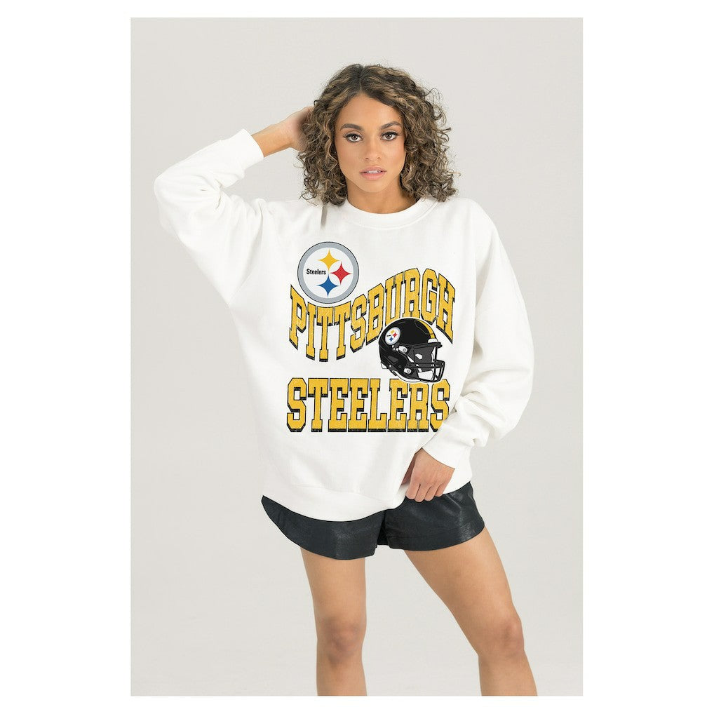 Pittsburgh Steelers Gameday Couture Women's Oversized Hard Earned Premium Fleece Pullover Sweatshirt - White - NFL
