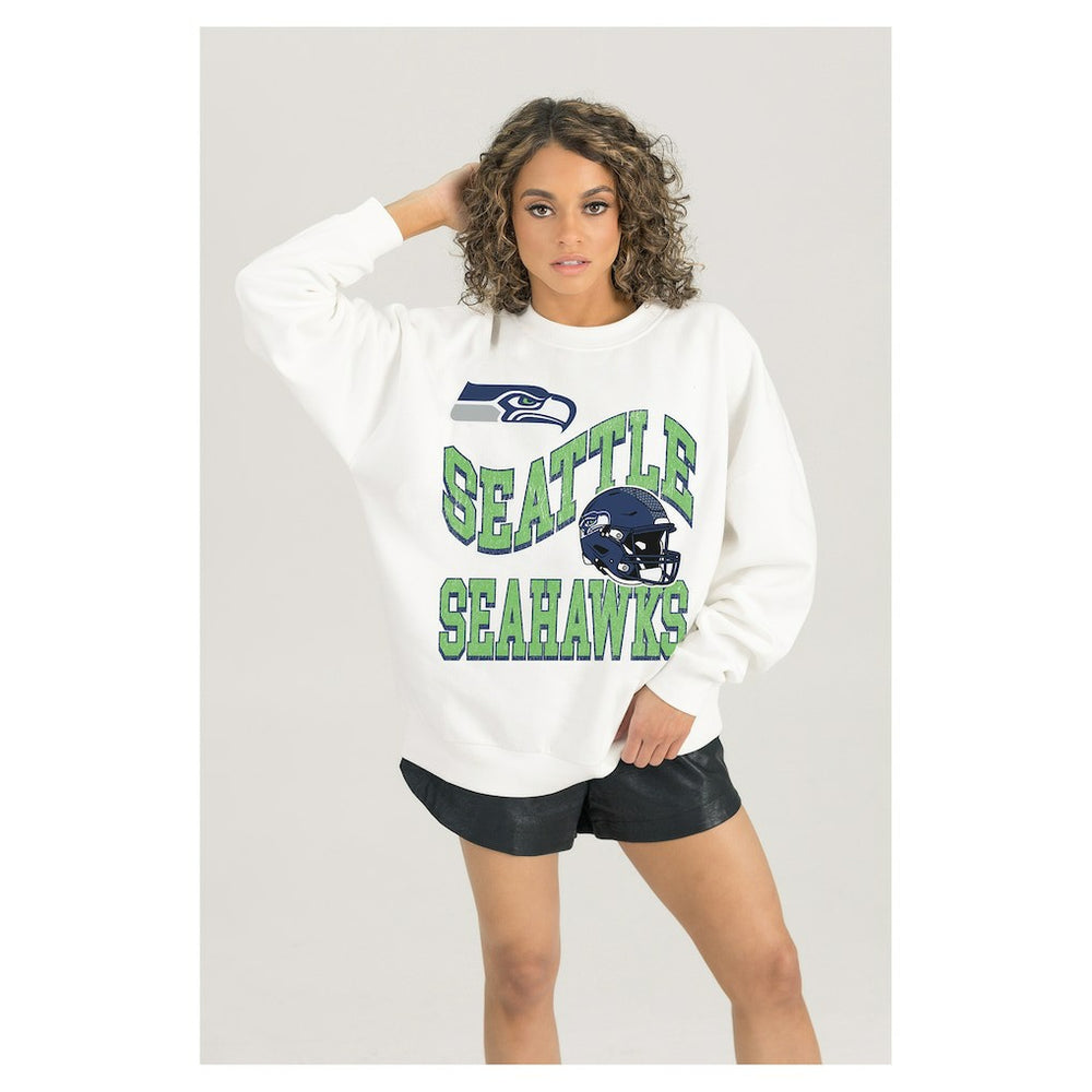 Seattle Seahawks Gameday Couture Women's Oversized Hard Earned Premium Fleece Pullover Sweatshirt - White - NFL