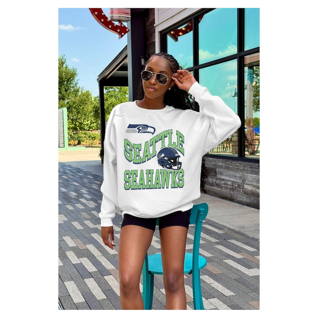 Seattle Seahawks Gameday Couture Women's Oversized Hard Earned Premium Fleece Pullover Sweatshirt - White - NFL
