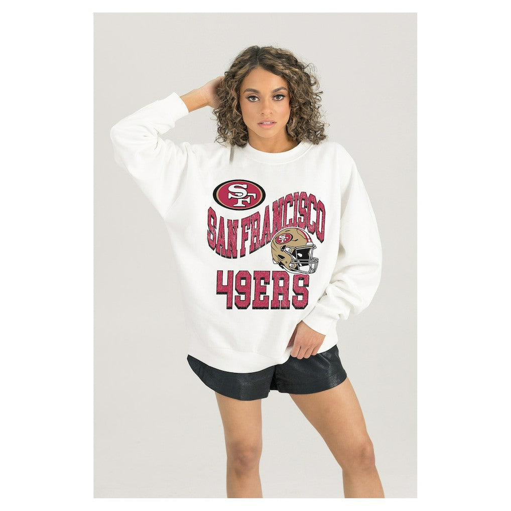 San Francisco 49ers Gameday Couture Women's Oversized Hard Earned Premium Fleece Pullover Sweatshirt - White - NFL