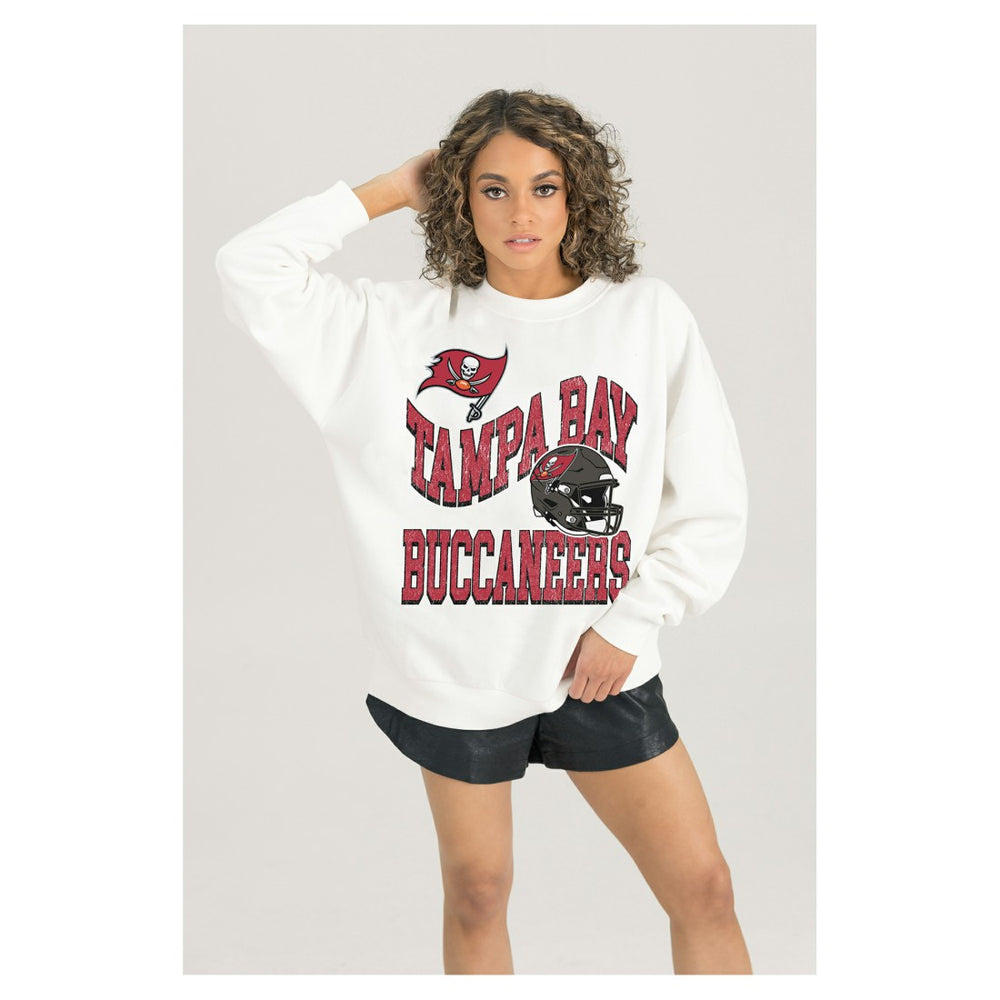 Tampa Bay Buccaneers Gameday Couture Women's Oversized Hard Earned Premium Fleece Pullover Sweatshirt - White - NFL