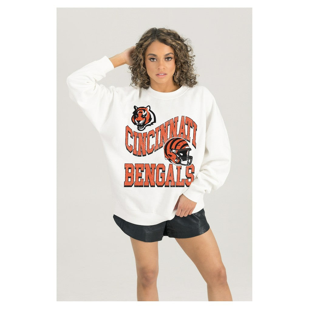 Cincinnati Bengals Gameday Couture Women's Oversized Hard Earned Premium Fleece Pullover Sweatshirt - White - NFL