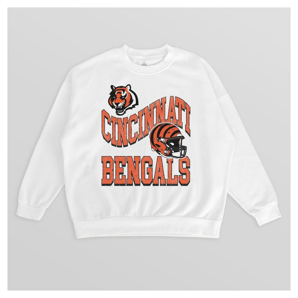 Cincinnati Bengals Gameday Couture Women's Oversized Hard Earned Premium Fleece Pullover Sweatshirt - White - NFL