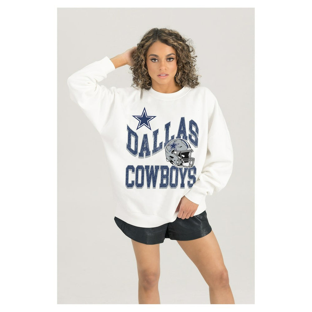 Dallas Cowboys Gameday Couture Women's Oversized Hard Earned Premium Fleece Pullover Sweatshirt - White - NFL