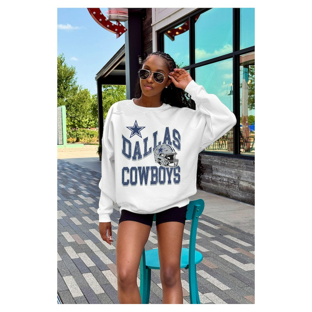 Dallas Cowboys Gameday Couture Women's Oversized Hard Earned Premium Fleece Pullover Sweatshirt - White - NFL