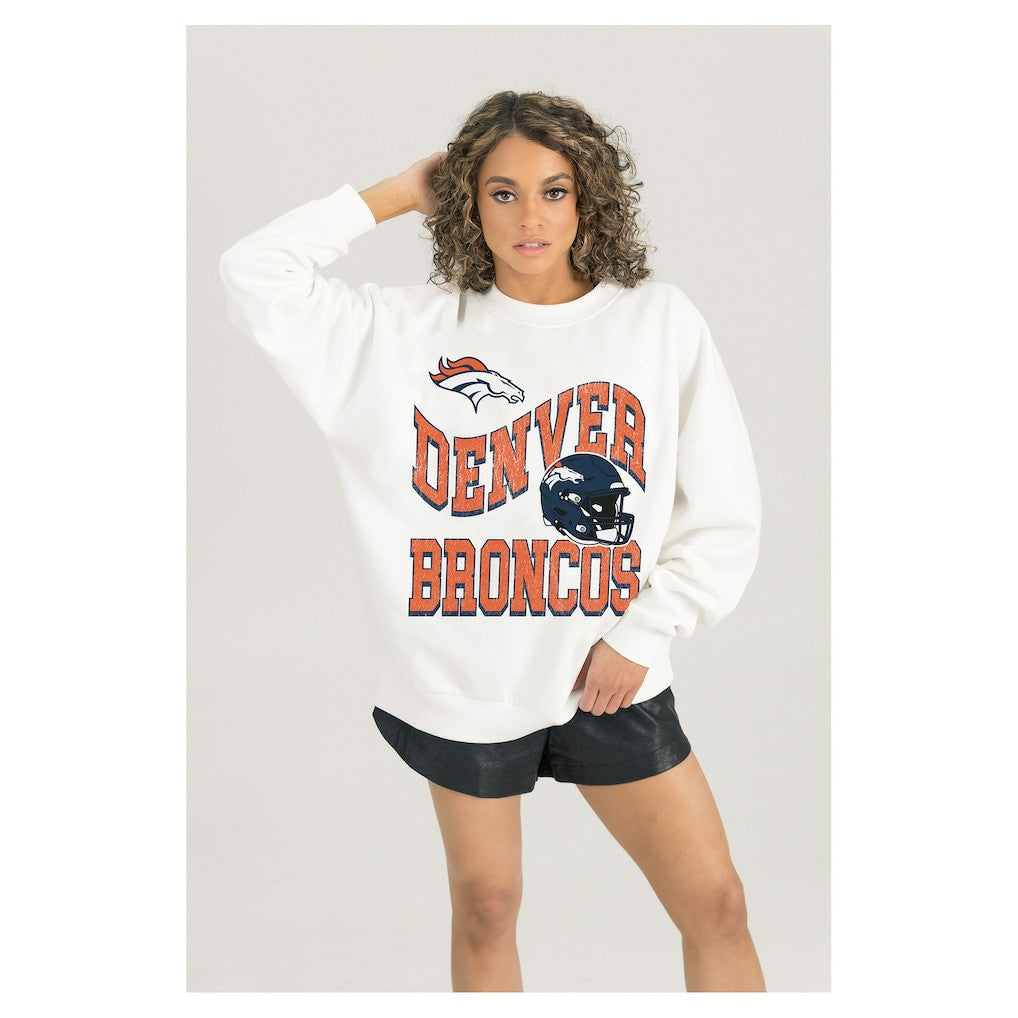 Denver Broncos Gameday Couture Women's Oversized Hard Earned Premium Fleece Pullover Sweatshirt - White - NFL