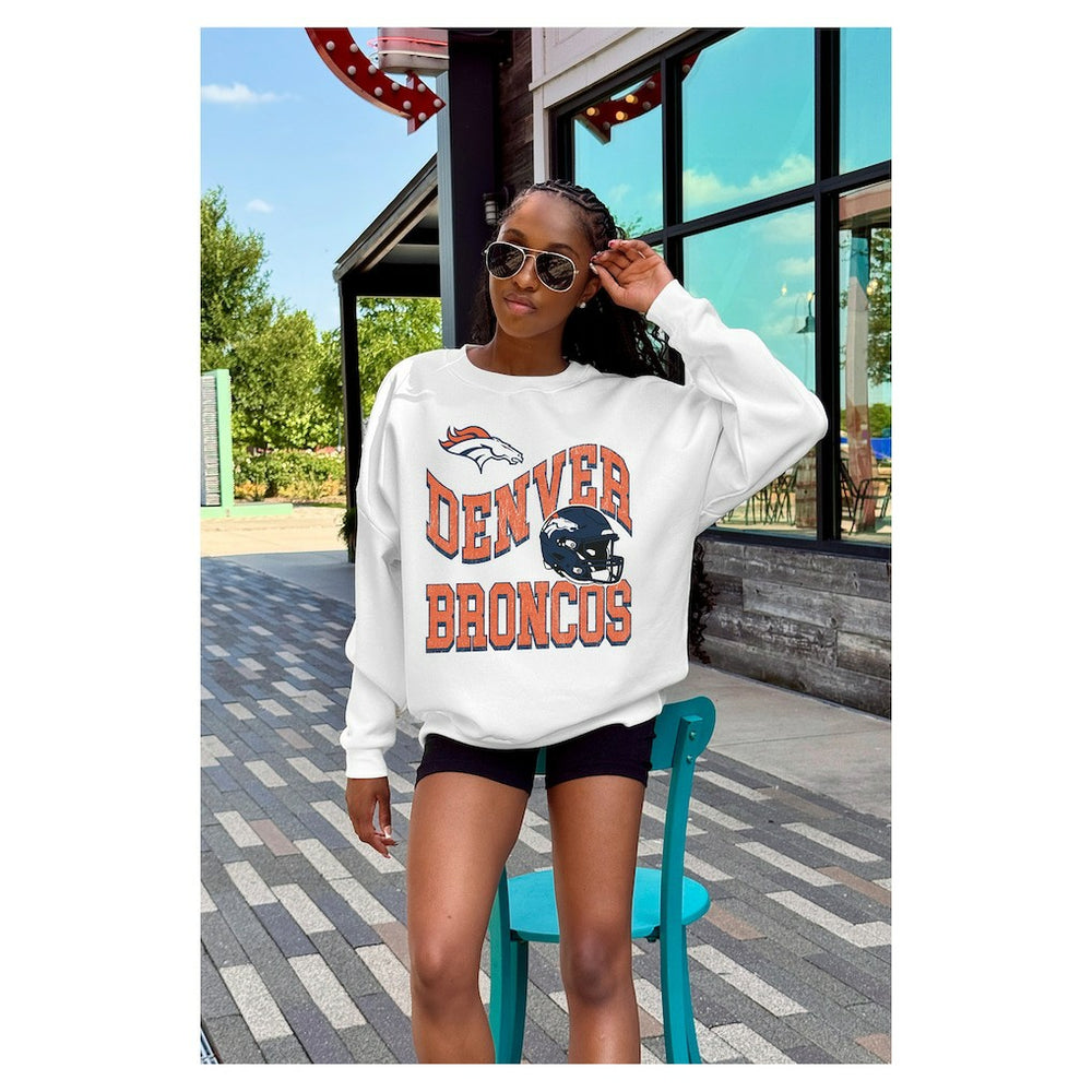 Denver Broncos Gameday Couture Women's Oversized Hard Earned Premium Fleece Pullover Sweatshirt - White - NFL