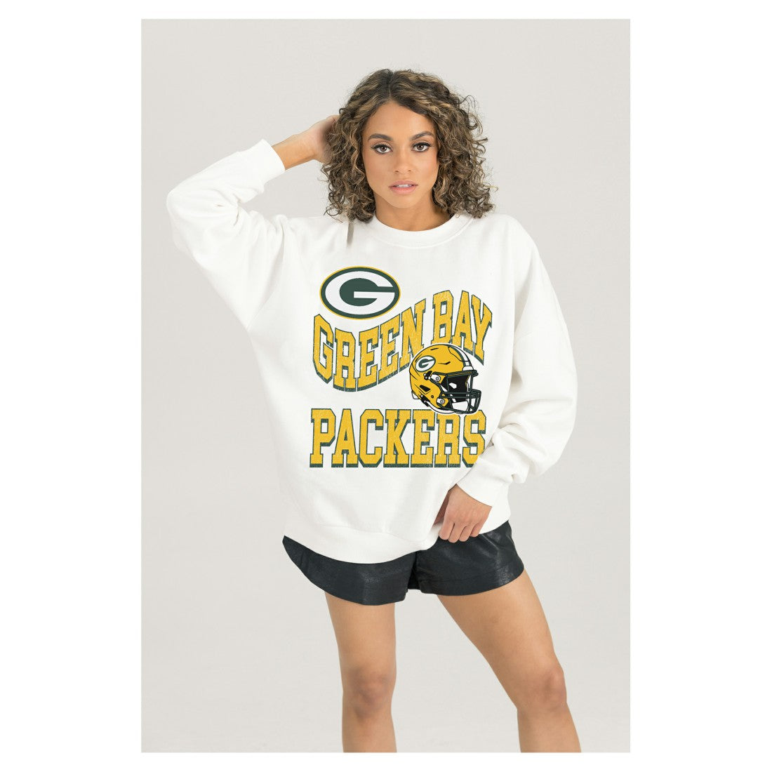 Green Bay Packers Gameday Couture Women's Oversized Hard Earned Premium Fleece Pullover Sweatshirt - White - NFL