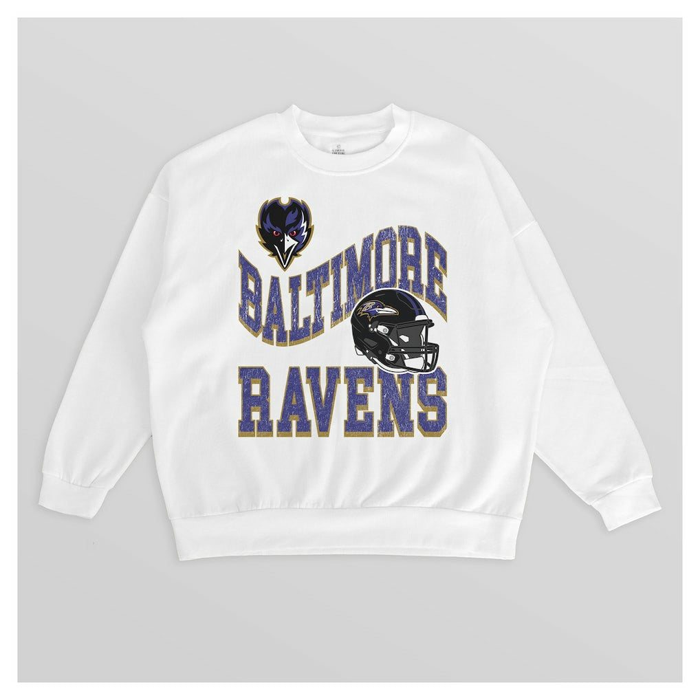 Baltimore Ravens Gameday Couture Women's Oversized Hard Earned Premium Fleece Pullover Sweatshirt - White - NFL