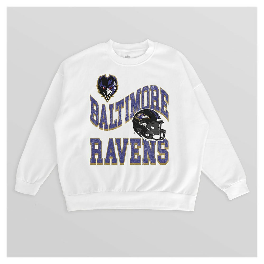 Baltimore Ravens Gameday Couture Women's Oversized Hard Earned Premium Fleece Pullover Sweatshirt - White - NFL