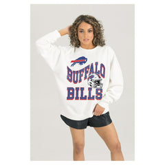 Buffalo Bills Gameday Couture Women's Oversized Hard Earned Premium Fleece Pullover Sweatshirt - White - NFL