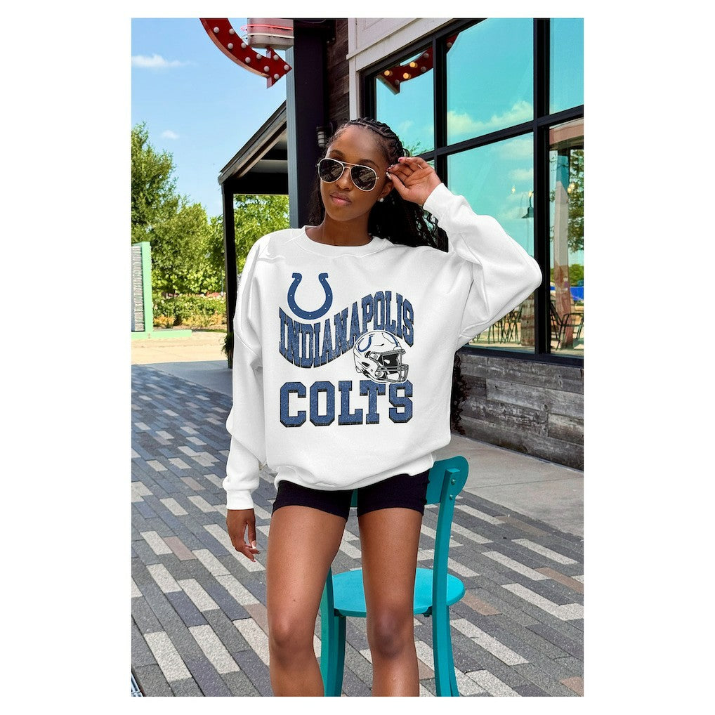 Indianapolis Colts Gameday Couture Women's Oversized Hard Earned Premium Fleece Pullover Sweatshirt - White - NFL