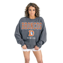 Denver Broncos Gameday Couture Women's Bring Your Energy Oversized Premium Fleece Pullover Sweatshirt - Charcoal - NFL