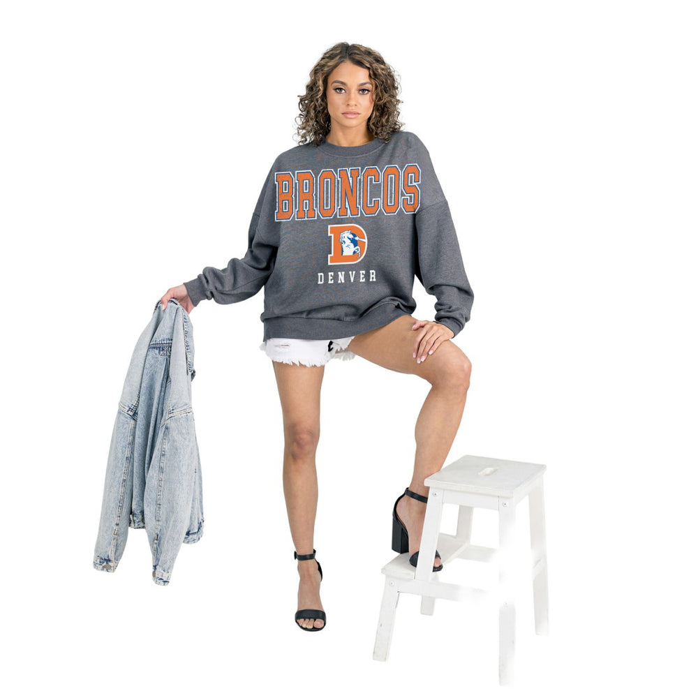Denver Broncos Gameday Couture Women's Bring Your Energy Oversized Premium Fleece Pullover Sweatshirt - Charcoal - NFL
