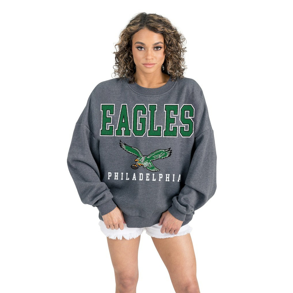 Philadelphia Eagles Gameday Couture Women's Bring Your Energy Oversized Premium Fleece Pullover Sweatshirt - Charcoal - NFL