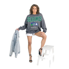 Seattle Seahawks Gameday Couture Women's Bring Your Energy Oversized Premium Fleece Pullover Sweatshirt - Charcoal - NFL