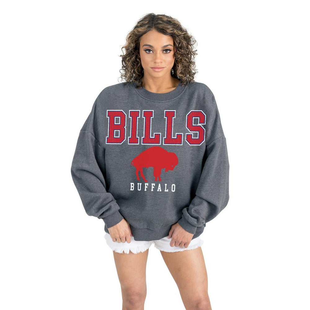 Buffalo Bills Gameday Couture Women's Bring Your Energy Oversized Premium Fleece Pullover Sweatshirt - Charcoal - NFL