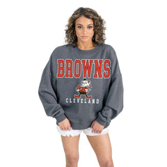 Cleveland Browns Gameday Couture Women's Bring Your Energy Oversized Premium Fleece Pullover Sweatshirt - Charcoal - NFL