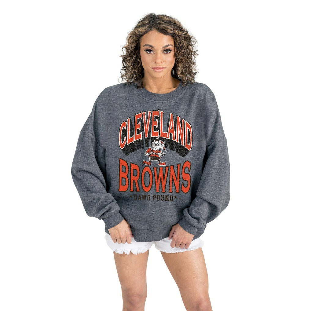 Cleveland Browns Gameday Couture Women's Long Weekends Oversized Premium Fleece Pullover Sweatshirt - Charcoal - NFL