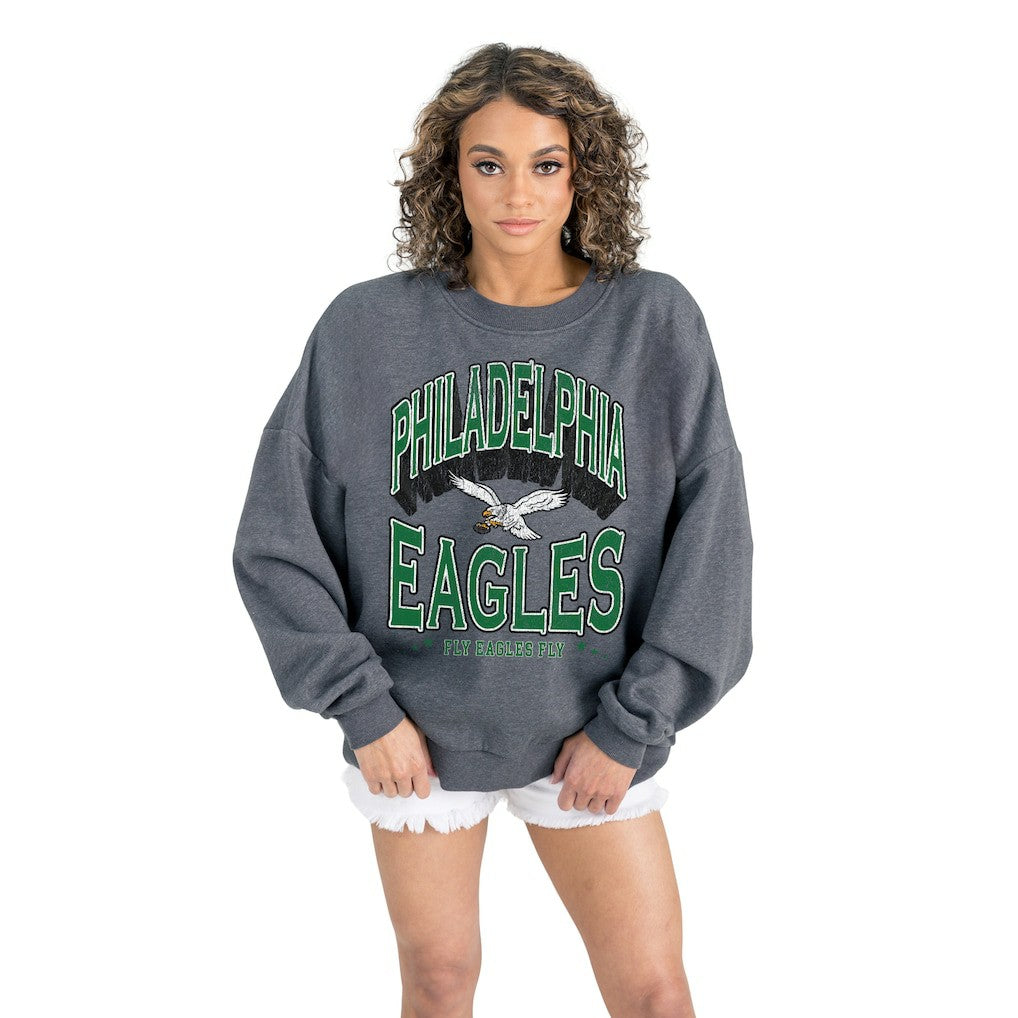 Philadelphia Eagles Gameday Couture Women's Long Weekends Oversized Premium Fleece Pullover Sweatshirt - Charcoal - NFL