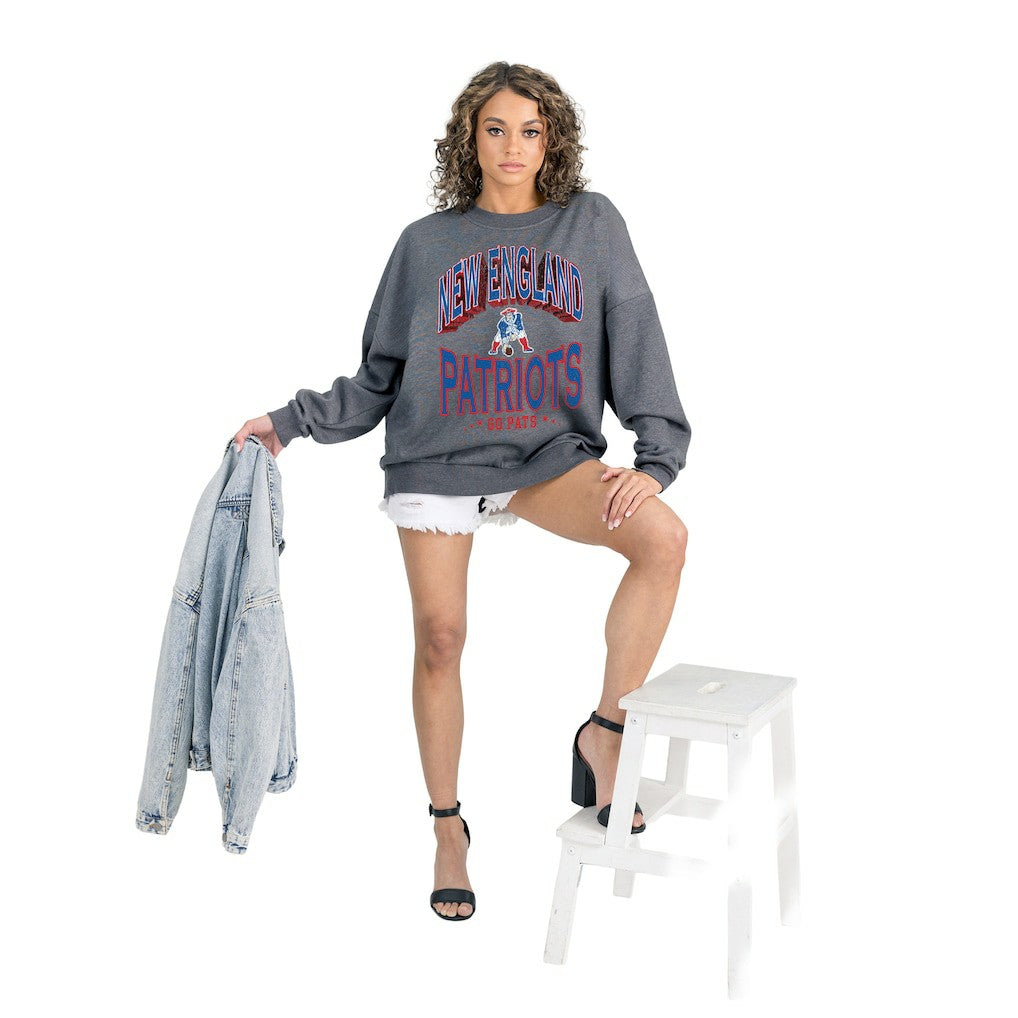 New England Patriots Gameday Couture Women's Long Weekends Oversized Premium Fleece Pullover Sweatshirt - Charcoal - NFL