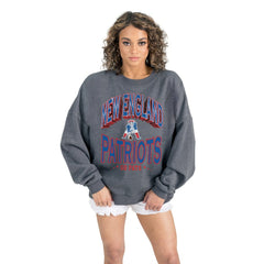 New England Patriots Gameday Couture Women's Long Weekends Oversized Premium Fleece Pullover Sweatshirt - Charcoal - NFL