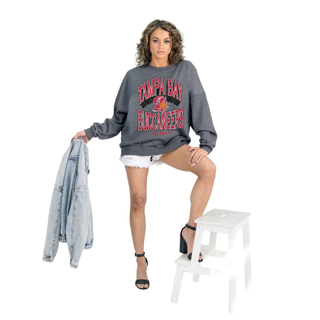 Tampa Bay Buccaneers Gameday Couture Women's Long Weekends Oversized Premium Fleece Pullover Sweatshirt - Charcoal - NFL