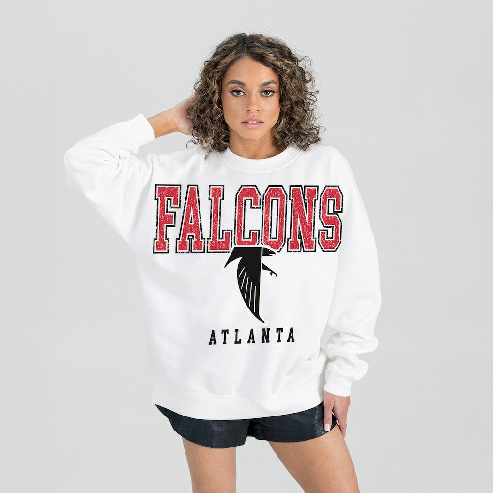 Atlanta Falcons Gameday Couture Women's Classic Sunday Drives Oversized Premium Fleece Pullover Sweatshirt - White - NFL