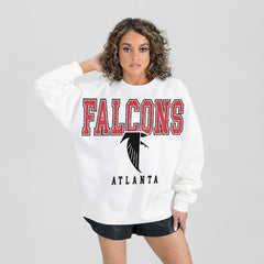 Atlanta Falcons Gameday Couture Women's Classic Sunday Drives Oversized Premium Fleece Pullover Sweatshirt - White - NFL