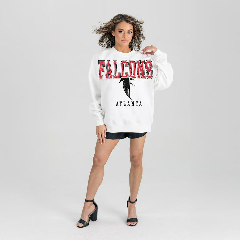 Atlanta Falcons Gameday Couture Women's Classic Sunday Drives Oversized Premium Fleece Pullover Sweatshirt - White - NFL