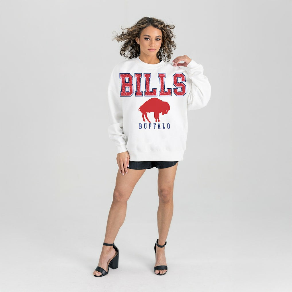 Buffalo Bills Gameday Couture Women's Classic Sunday Drives Oversized Premium Fleece Pullover Sweatshirt - White - NFL