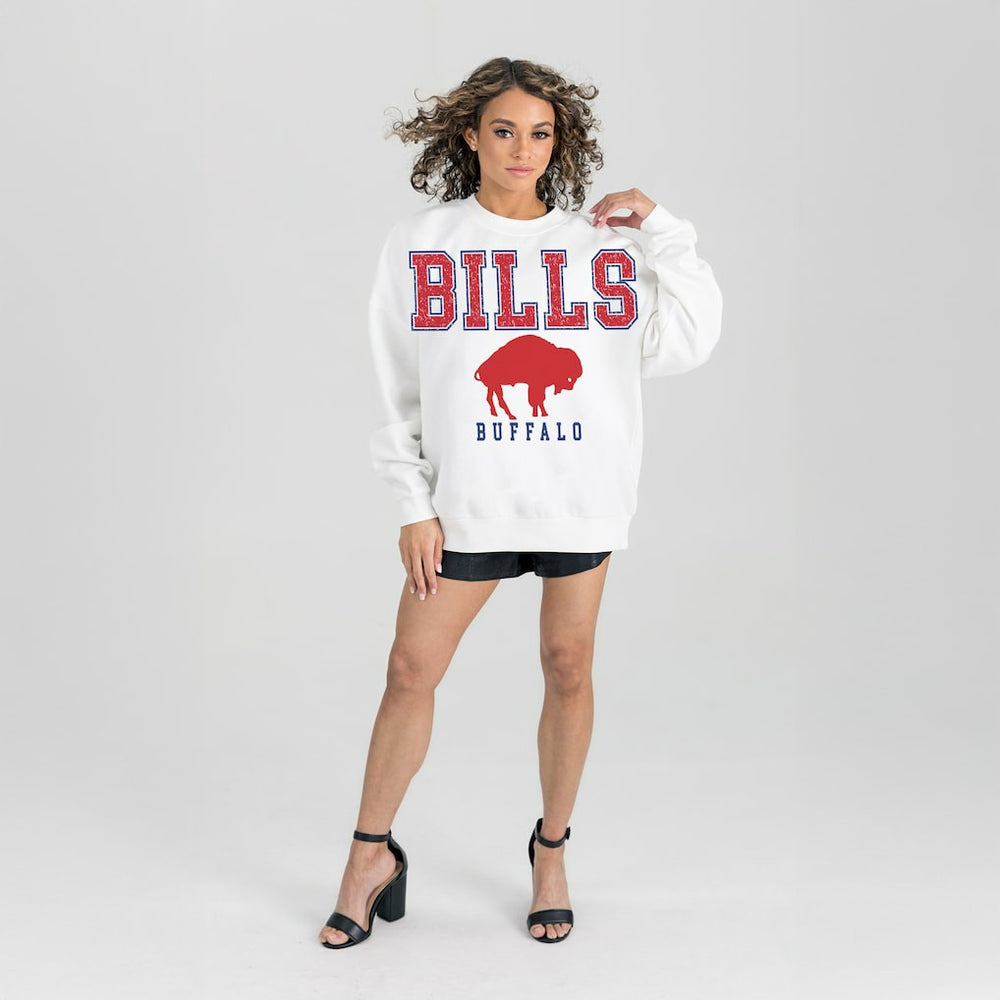 Buffalo Bills Gameday Couture Women's Classic Sunday Drives Oversized Premium Fleece Pullover Sweatshirt - White - NFL
