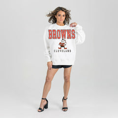 Cleveland Browns Gameday Couture Women's Classic Sunday Drives Oversized Premium Fleece Pullover Sweatshirt - White - NFL