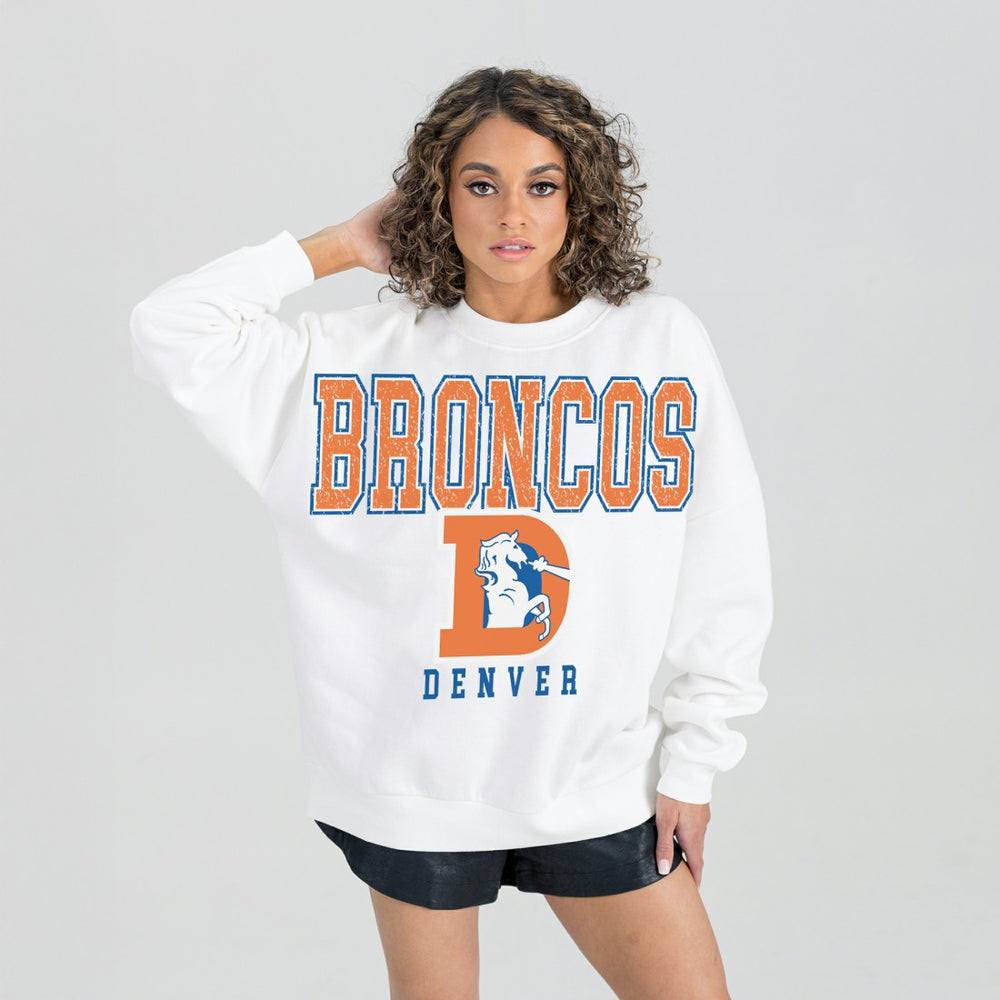 Denver Broncos Gameday Couture Women's Classic Sunday Drives Oversized Premium Fleece Pullover Sweatshirt - White - NFL