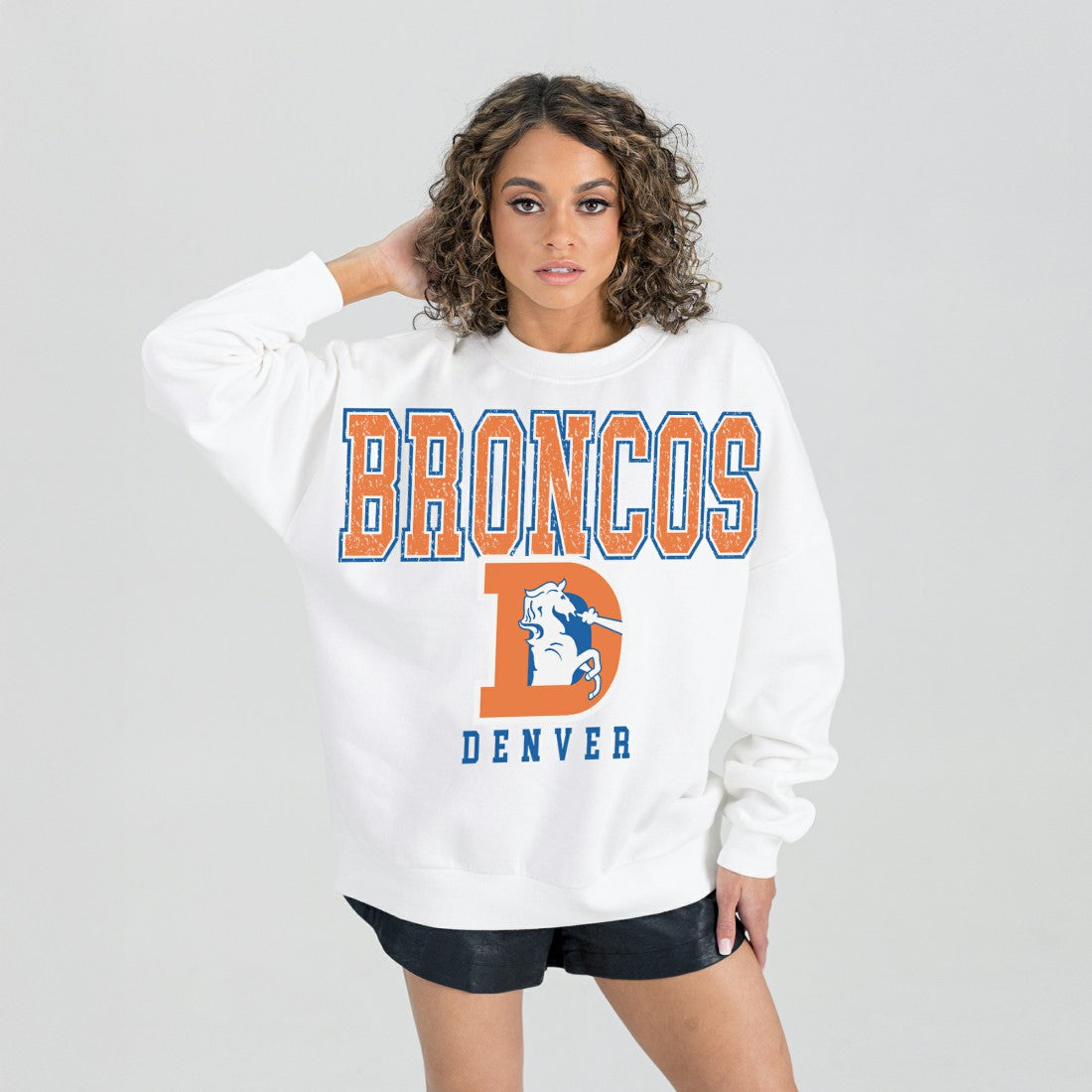 Denver Broncos Gameday Couture Women's Classic Sunday Drives Oversized Premium Fleece Pullover Sweatshirt - White - NFL