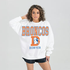 Denver Broncos Gameday Couture Women's Classic Sunday Drives Oversized Premium Fleece Pullover Sweatshirt - White - NFL