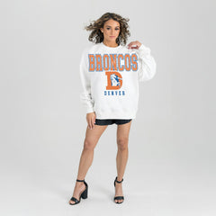 Denver Broncos Gameday Couture Women's Classic Sunday Drives Oversized Premium Fleece Pullover Sweatshirt - White - NFL